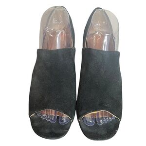 FRANCO SARTO Ellison Black Suede Peep Toe Block Heel Shooties Women's Size 9.5‎